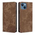 For iPhone 14 RFID Anti-theft Brush Magnetic Leather Phone Case (Brown)