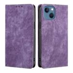 For iPhone 14 RFID Anti-theft Brush Magnetic Leather Phone Case (Purple)