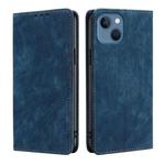 For iPhone 14 RFID Anti-theft Brush Magnetic Leather Phone Case (Blue)