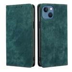 For iPhone 14 Plus RFID Anti-theft Brush Magnetic Leather Phone Case (Green)