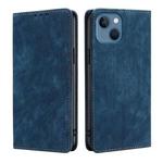 For iPhone 14 Plus RFID Anti-theft Brush Magnetic Leather Phone Case (Blue)