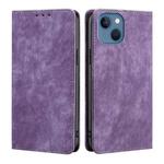 For iPhone 14 Pro RFID Anti-theft Brush Magnetic Leather Phone Case(Purple)