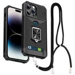 For iPhone 14 Pro Max Lanyard Slide Camshield Ring Card Phone Case (Black)