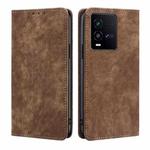 For vivo iQOO 10 RFID Anti-theft Brush Magnetic Leather Phone Case(Brown)