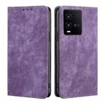 For vivo iQOO 10 RFID Anti-theft Brush Magnetic Leather Phone Case(Purple)