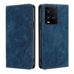 For vivo iQOO 10 RFID Anti-theft Brush Magnetic Leather Phone Case(Blue)