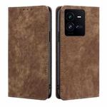 For vivo iQOO 10 Pro 5G RFID Anti-theft Brush Magnetic Leather Phone Case(Brown)