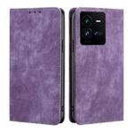 For vivo iQOO 10 Pro 5G RFID Anti-theft Brush Magnetic Leather Phone Case(Purple)