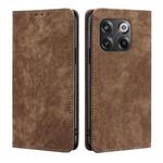 For OnePlus 10T RFID Anti-theft Brush Magnetic Leather Phone Case(Brown)