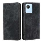 For Realme C30 4G/Narzo 50i Prime RFID Anti-theft Brush Magnetic Leather Phone Case(Black)