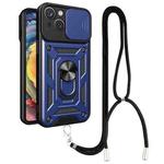 For iPhone 14 Plus Lanyard Slide Camshield Ring Phone Case (Royal Blue)