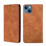 For iPhone 14 Skin Feel Magnetic Leather Phone Case (Light Brown)