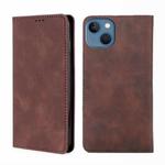 For iPhone 14 Plus Skin Feel Magnetic Leather Phone Case (Dark Brown)