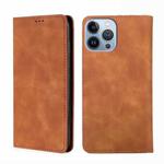 For iPhone 14 Pro Max Skin Feel Magnetic Leather Phone Case (Light Brown)