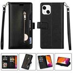 For iPhone 14 Multifunctional Zipper Horizontal Flip Leather Case (Black)