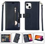 For iPhone 14 Multifunctional Zipper Horizontal Flip Leather Case Max(Blue)