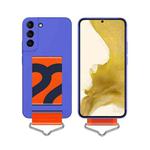 For Samsung Galaxy S22 5G Slim Wrist Strap Bracket PC Phone Case(Klein Blue+Orange Strap)