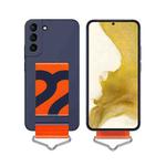 For Samsung Galaxy S22 5G Slim Wrist Strap Bracket PC Phone Case(Dark Blue+Orange Strap)