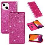 For iPhone 14 Ultrathin Glitter Magnetic Leather Case (Rose Red)