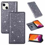 For iPhone 14 Ultrathin Glitter Magnetic Leather Case (Grey)