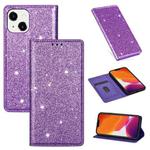 For iPhone 14 Ultrathin Glitter Magnetic Leather Case (Purple)