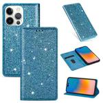 For iPhone 14 Pro Ultrathin Glitter Magnetic Leather Case(Sky Blue)