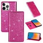 For iPhone 14 Pro Ultrathin Glitter Magnetic Leather Case(Rose Red)