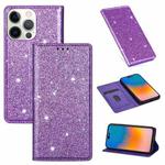 For iPhone 14 Pro Ultrathin Glitter Magnetic Leather Case(Purple)