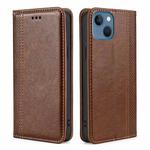 For iPhone 14 Grid Texture Magnetic Flip Leather Phone Case (Brown)