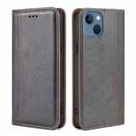 For iPhone 14 Grid Texture Magnetic Flip Leather Phone Case (Grey)