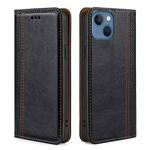 For iPhone 14 Plus Grid Texture Magnetic Flip Leather Phone Case (Black)