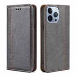 For iPhone 14 Pro Grid Texture Magnetic Flip Leather Phone Case(Grey)