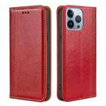 For iPhone 14 Pro Grid Texture Magnetic Flip Leather Phone Case(Red)