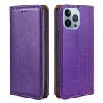 For iPhone 14 Pro Max Grid Texture Magnetic Flip Leather Phone Case (Purple)