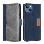 For iPhone 14 Plus Contrast Color Side Buckle Leather Phone Case (Blue + Grey)