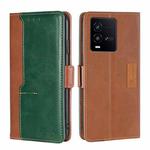 For vivo iQOO 10 Contrast Color Side Buckle Leather Phone Case(Light Brown + Green)