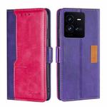For vivo iQOO 10 Pro 5G Contrast Color Side Buckle Leather Phone Case(Purple + Rose Red)