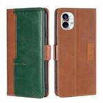 For Nothing Phone 1 Contrast Color Side Buckle Leather Phone Case(Light Brown + Green)