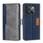 For OnePlus 10T Contrast Color Side Buckle Leather Phone Case(Blue + Grey)