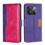 For OnePlus 10T Contrast Color Side Buckle Leather Phone Case(Purple + Rose Red)
