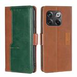 For OnePlus 10T Contrast Color Side Buckle Leather Phone Case(Light Brown + Green)
