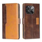 For OnePlus 10T Contrast Color Side Buckle Leather Phone Case(Dark Brown + Gold)