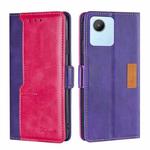 For Realme C30 4G/Narzo 50i Prime Contrast Color Side Buckle Leather Phone Case(Purple + Rose Red)