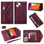 For iPhone 14 Skin Feel Zipper Horizontal Flip Leather Case Max(Wine Red)