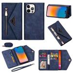 For iPhone 14 Pro Max Skin Feel Zipper Horizontal Flip Leather Case(Blue)