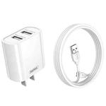 REMAX RP-U35 Jane Series 2.1A Dual USB Port Fast Charger Set, Cable:8 Pin(CN Plug)