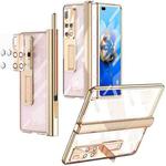 For Huawei Mate X2 Magnetic Hinges Plating Phone Case with Holder(Champagne Gold)