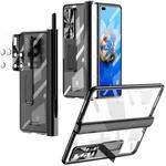 For Huawei Mate X2 Magnetic Hinges Plating Phone Case with Holder(Black)