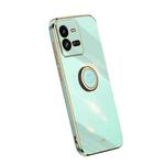 For vivo iQOO 10 Pro XINLI Straight Edge Electroplate TPU Phone Case with Ring(Mint Green)