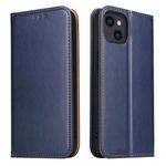 For iPhone 14 Fierre Shann PU Genuine Leather Texture Leather Phone Case (Blue)